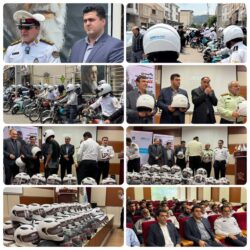 توزیع کلاه ایمنی میان موتورسواران قانون‌مند توسط بیمه دی با همکاری پلیس راهور