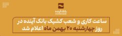 ساعت کاری و شعب کشیک بانک آینده در روز چهارشنبه ۲۴ بهمن ماه اعلام شد